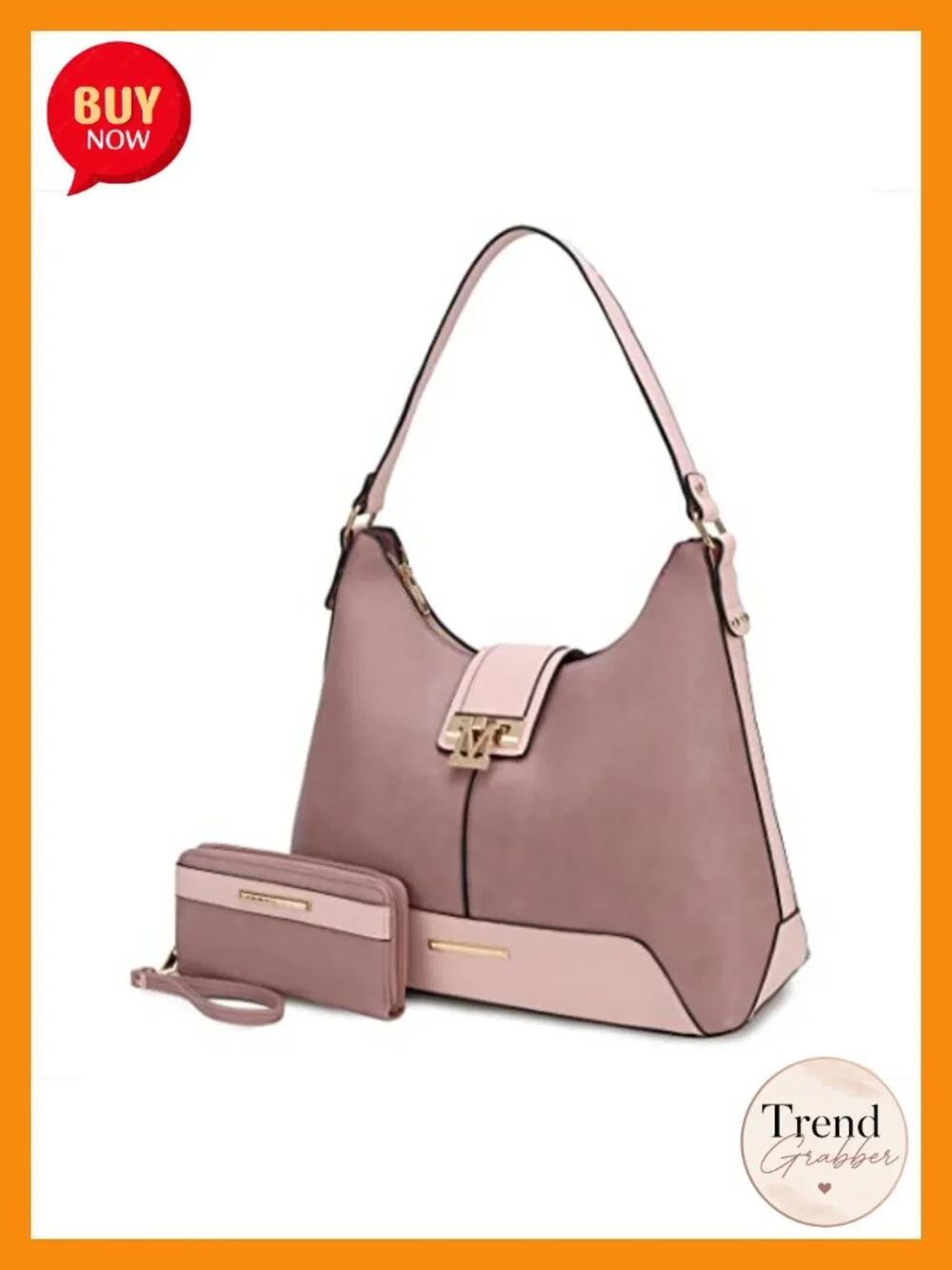 Vegan Leather Hobo Bag and Wristlet Wallet Set, Convertible Shoulder Handbag